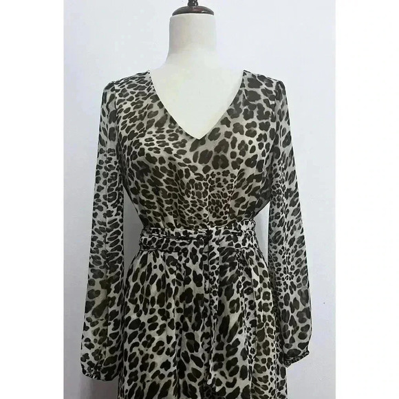 INC Maxi Dress Size 6 Leopard Print Balloon Long Sleeves - Picture 2 of 8